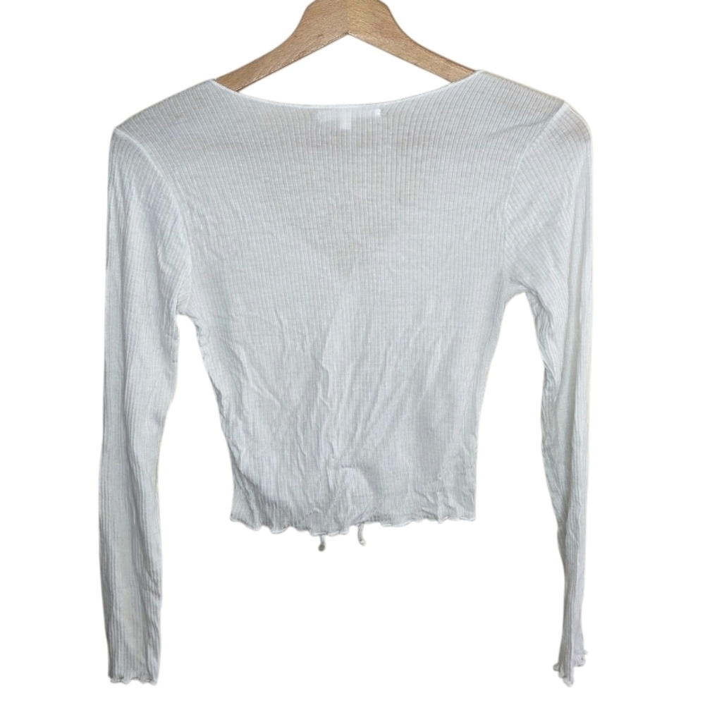 Antistar White Ribbed Cinch Front Cropped Long Sleeve Tee Size Small - Picture 5 of 5